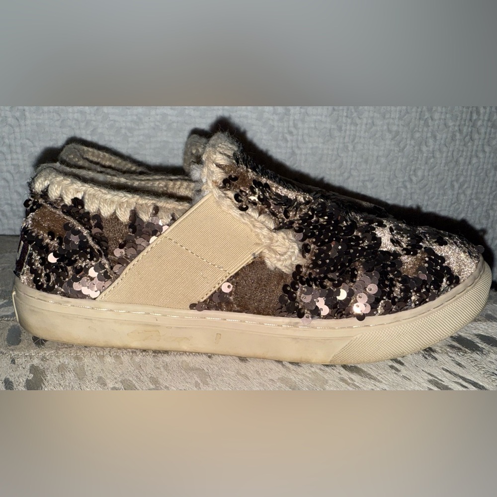 Mou Brown Sequin Velour Sheepskin Sneaker Size 8